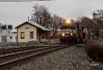 NS 7616 leads westbound manifest freight train past the Mertztown depot